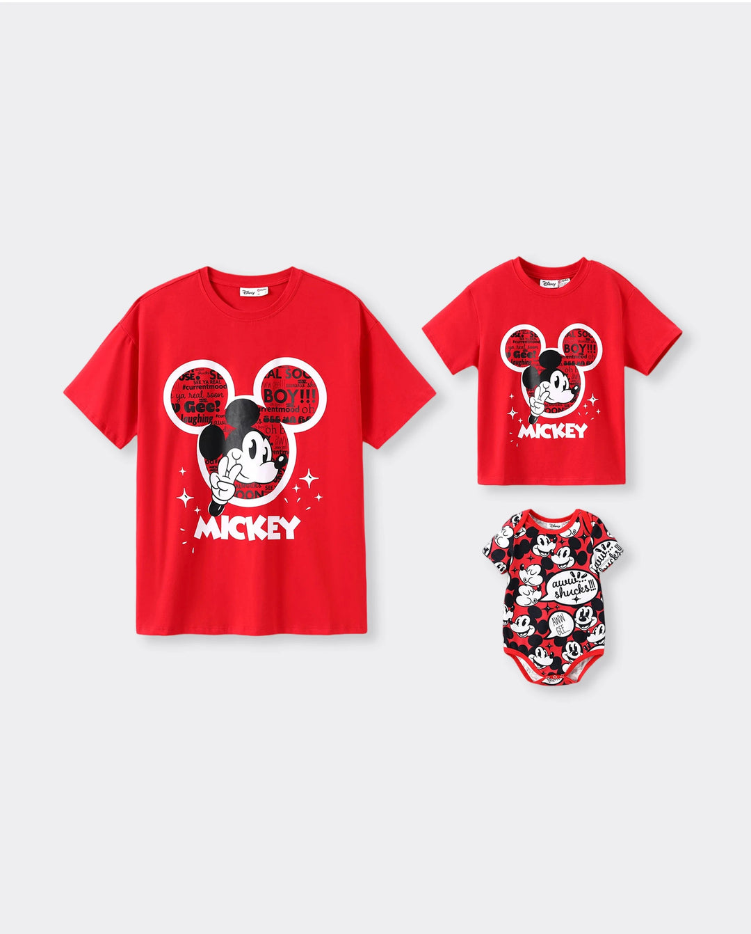 Disney Mickey and Friends Daddy and Me Family matching 1pc Mickey Mouse Graffiti Cotton T-shirt or Colorblock Dress with Built-in Shorts & Pockets or Naia™ Allover Romper Red