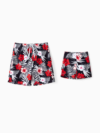 Daddy & Son Tropical Floral Swim Trunk  Black