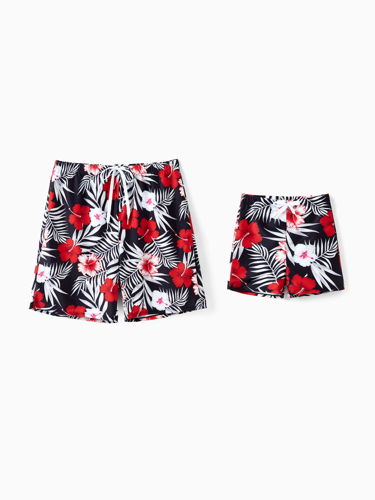 Daddy & Son Tropical Floral Swim Trunk  Black