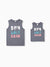 Daddy & Son Letter Print Sleeveless Tank Top Set Grey