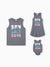 Daddy & Daughter Letter Print Sleeveless Tank Top or Tank Dress Set Grey