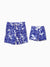Daddy & Son Tropical Leaf Print Swim Trunks Blue