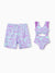 Daddy & Daughter Trendy Purple & Blue Wave Print Swim Trunks or Midriff Cutout One-Piece Swimsuit Purple