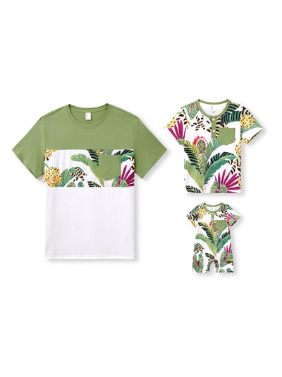 Daddy and Me Family Matching Tropical Floral Print Short-sleeve Top or Camisole Dress Set Multi-color