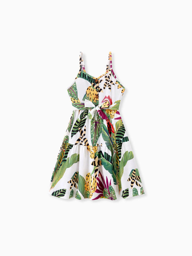 Vestido con nudo y estampado floral tropical para niña pequeña/niña multicolor