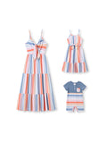Mommy and Me Family Matching Blue Short-sleeve Tee or Colorful Stripe Camisole Dress Multi-color