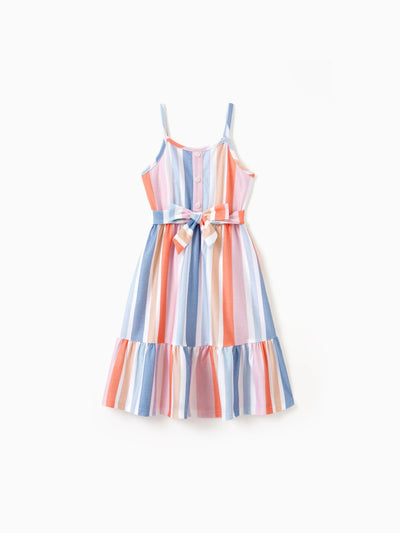 Toddler/Kid Girl Colorful Stripe Camisole Belt Dress Multi-color