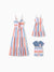 Mommy and Me Family Matching Blue Short-sleeve Tee or Colorful Stripe Camisole Dress Multi-color
