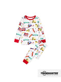 Snug-fitting two-piece bamboo pajamas with childlike animal print, red, baby/toddler.