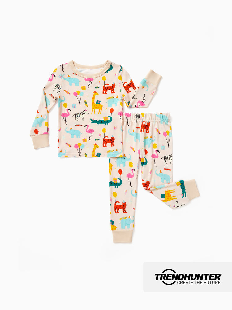 Pyjama 2 pièces en bambou pour bébé/enfant en bas âge, imprimé animalier, coupe ajustée, abricot