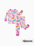 Conjunto de pijama de bambú para bebé/niño pequeño, de 2 piezas, con estampado animal, ajustado, rosa fuerte