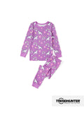 Snug-fitting two-piece bamboo pajamas with childlike animal print, purple, baby/toddler.