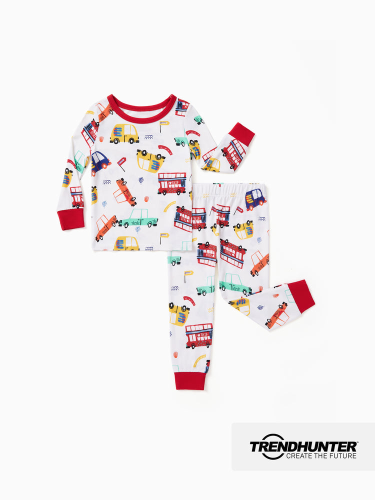 Conjunto de pijama de bambú para bebé/niño pequeño, de 2 piezas, con estampado animal, ajustado y rojo