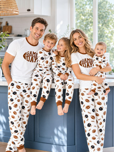 Bamboo Family Pajamas Football and Letter Print Short-sleeve Matching Pajama Set ( Snug-Fitting for Children ) Khaki
