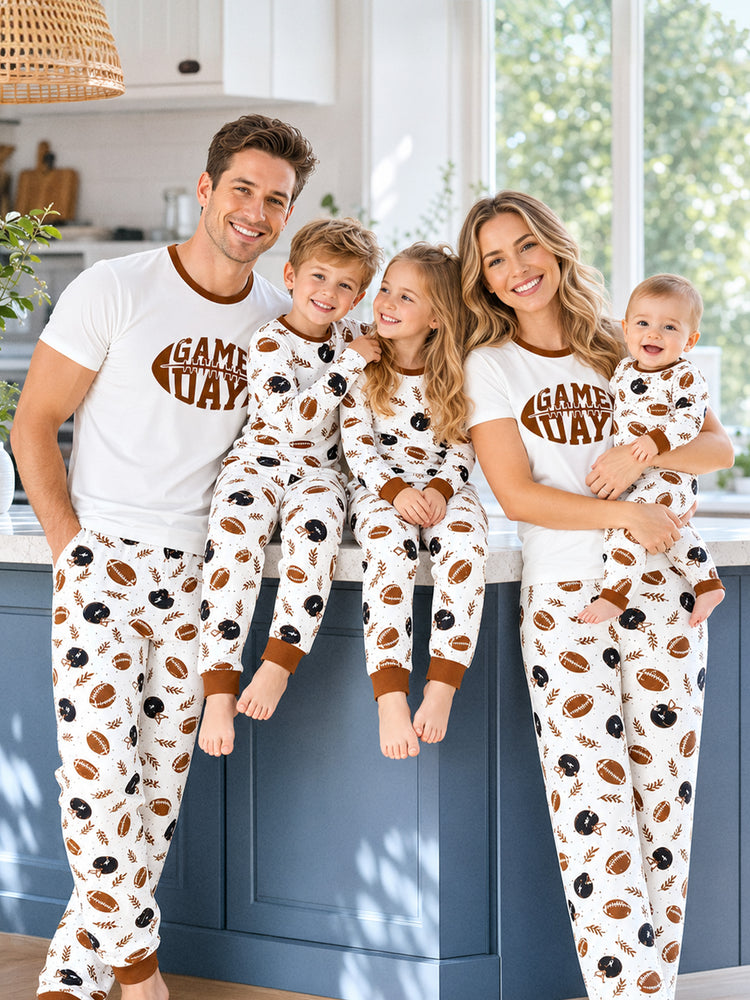 Bamboo Family Pajamas Football and Letter Print Short-sleeve Matching Pajama Set ( Snug-Fitting for Children ) Khaki