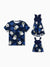 Daddy & Daughter Floral Print Cotton Top Short-sleeve Shirt or Splicing Sleeveless Tank Dress Deep Blue