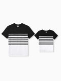 Daddy & Son Cotton Set Black and White Stripe T-shirt Black+White