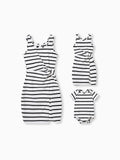 Mommy & me Cotton Set Strap Bodycon Dress Black+White