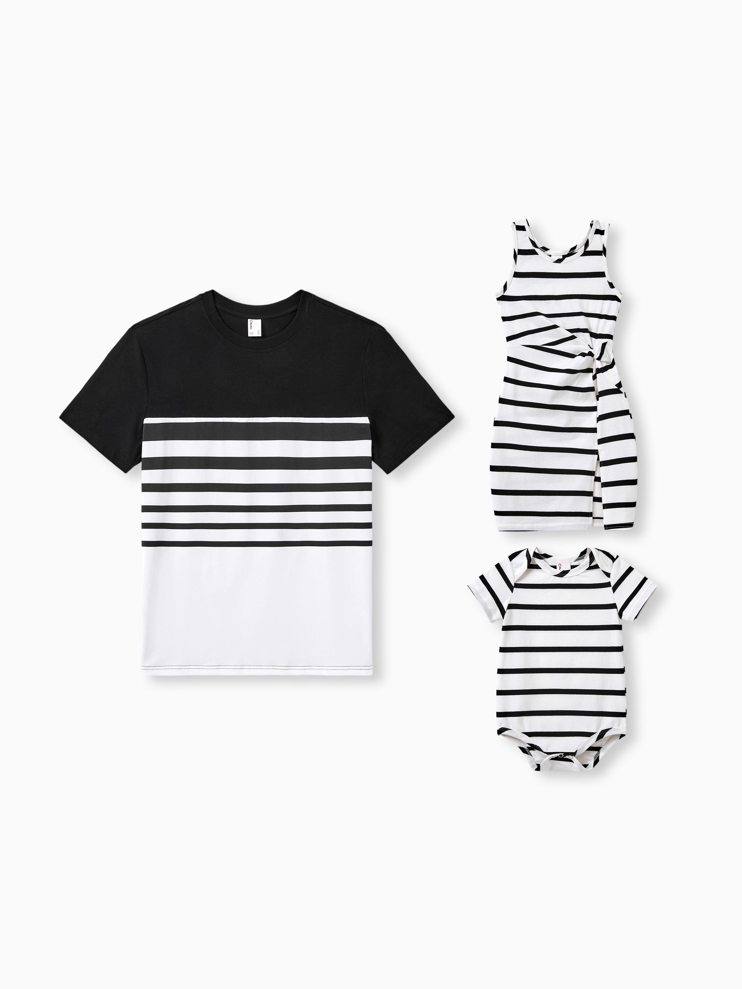 Daddy & Daughter Cotton Set Black and White Stripe T-shirt or Strap Bo - PatPat Daddy & Daughter Cotton Set Black and White Stripe T-shirt or Strap Bo - PatPat