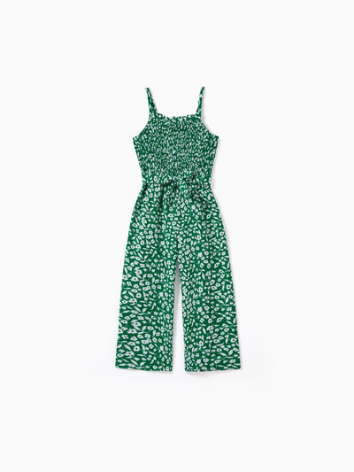 Toddler/Kid Girl Floral Print Green Smocked Strap Jumpsuits Green