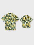 Daddy & Son Outfits – Lemon Print Hawaiian Shirts  – Tropical Vacation Clothes for Men & Kids Green
