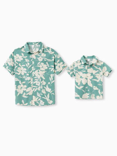 Daddy & Son Leaf Print Green Short-sleeve Shirt Set Green