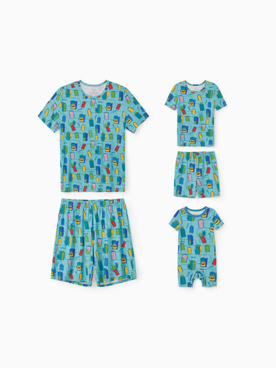 Daddy & Son Bamboo Family Pajamas Cartoon Print Short-sleeve Matching Pajama set ( Snug-Fitting for Children ) Green