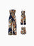 Combinaisons assorties à imprimé floral tropical pour maman et moi, bleu foncé, avec haut froncé et bretelles larges