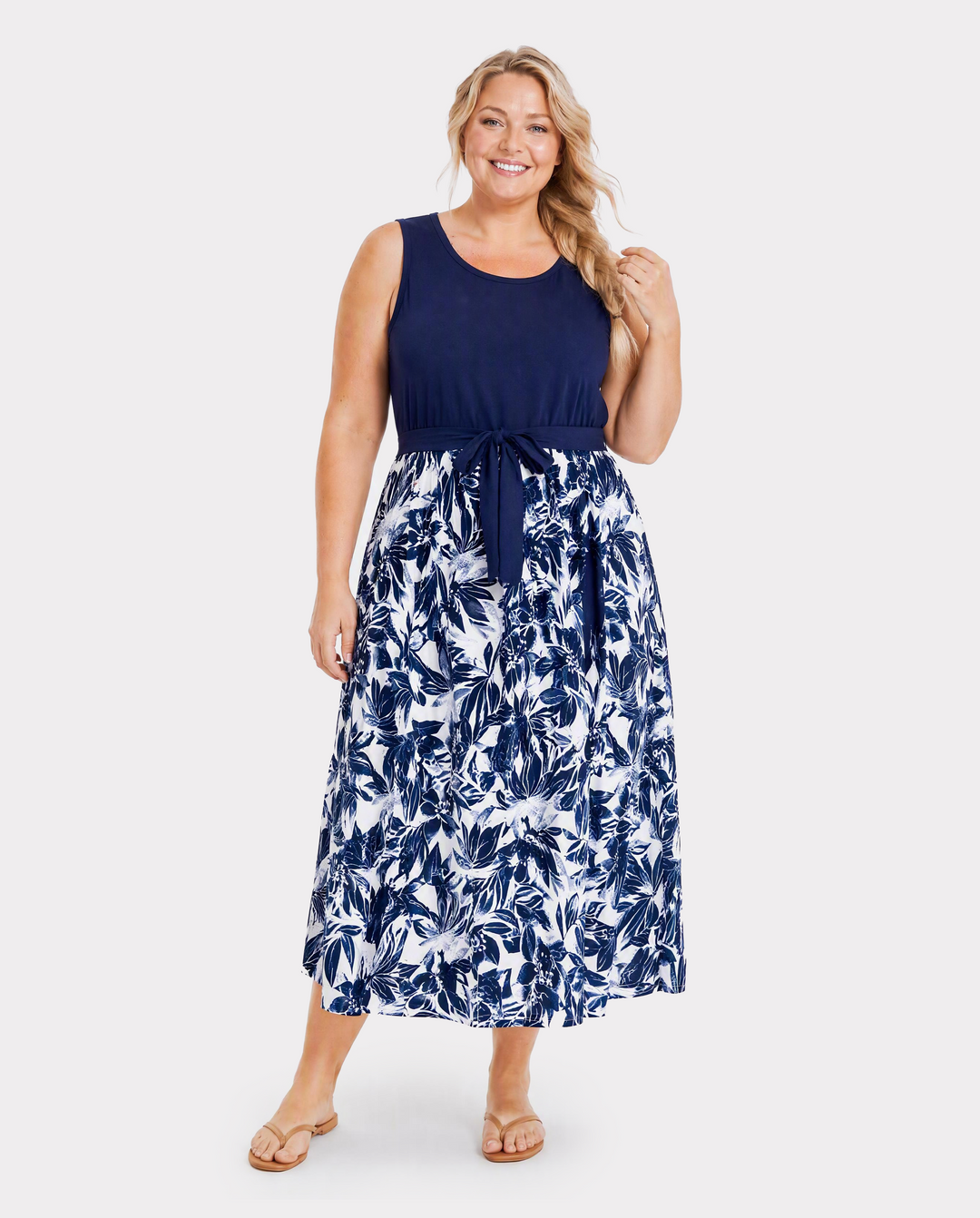 T-shirt ou débardeur assorti en coton à imprimé floral bleu foncé