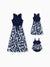 Mommy and Me Family Matching Cotton Tee Flora Print Splicing Shirt or Tank Dress Deep Blue