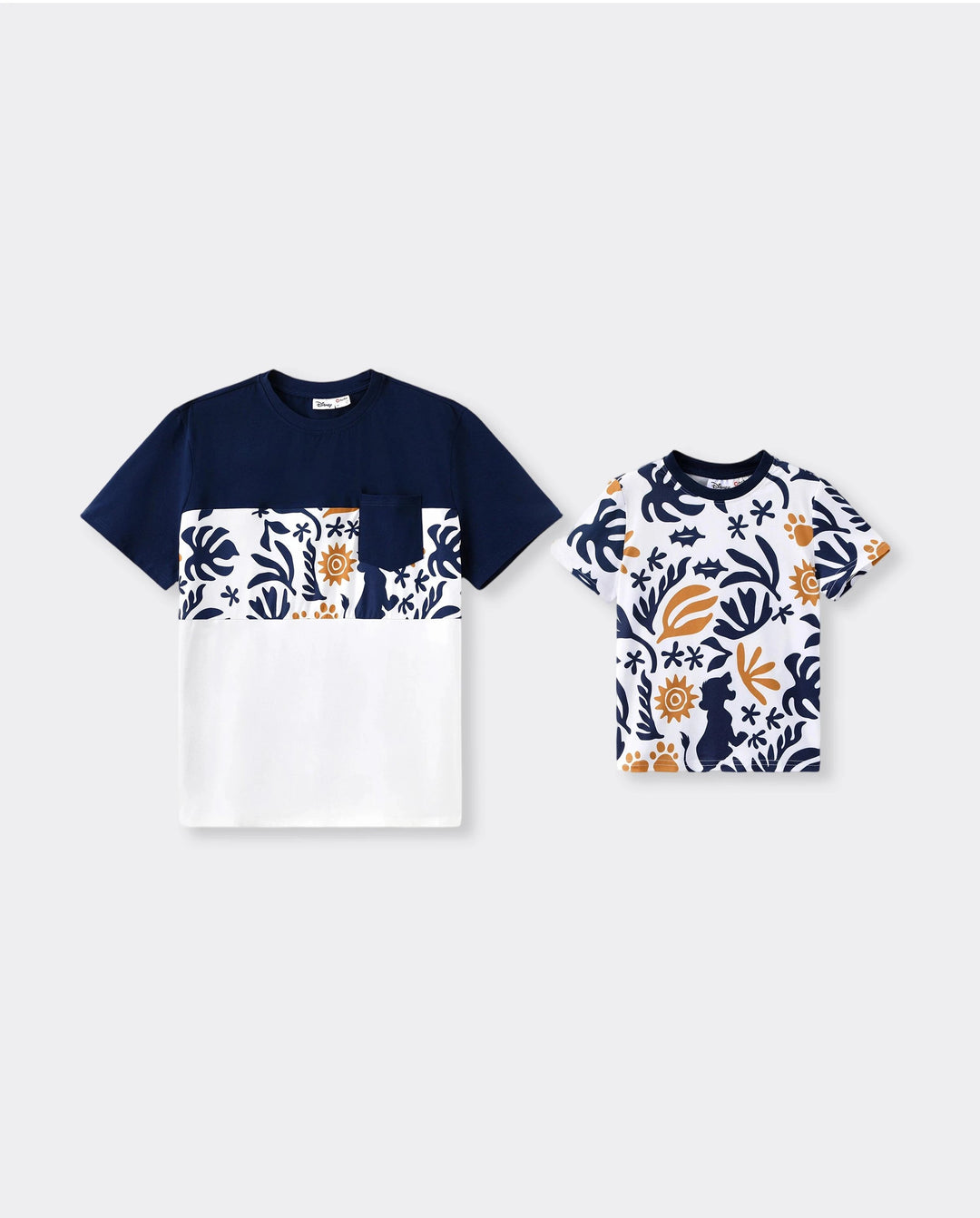Disney Lion King Daddy & Son Simba Palm Leaf Pattern Colorblock Top Dark Blue