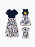 Disney Lion King Mommy & me Simba Palm Leaf Pattern Colorblock Dress/Romper Dark Blue