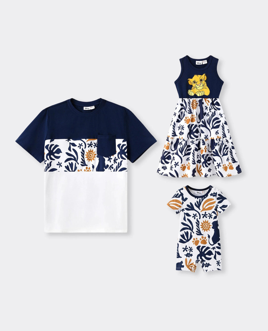 Disney Lion King Daddy & Daughter Simba Palm Leaf Pattern Colorblock Dress/Top/Romper Dark Blue