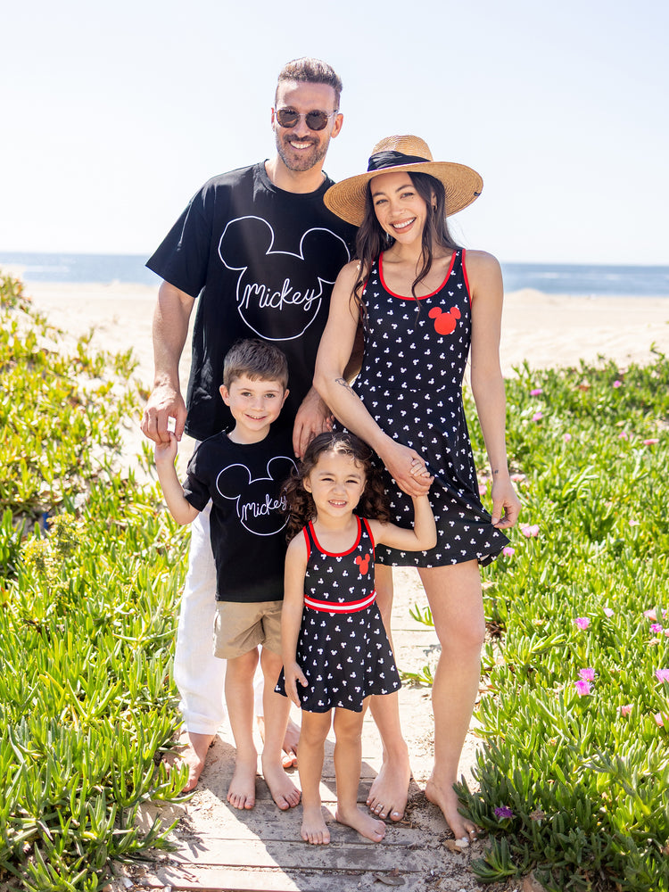 Disney Mickey and Friends Mommy and Me Family matching 1pc Mickey Mouse Allover Print Sporty Dress/Cotton Top /RomperExpression Casual Suits Family Set 3pcs Cotton Unisex Black