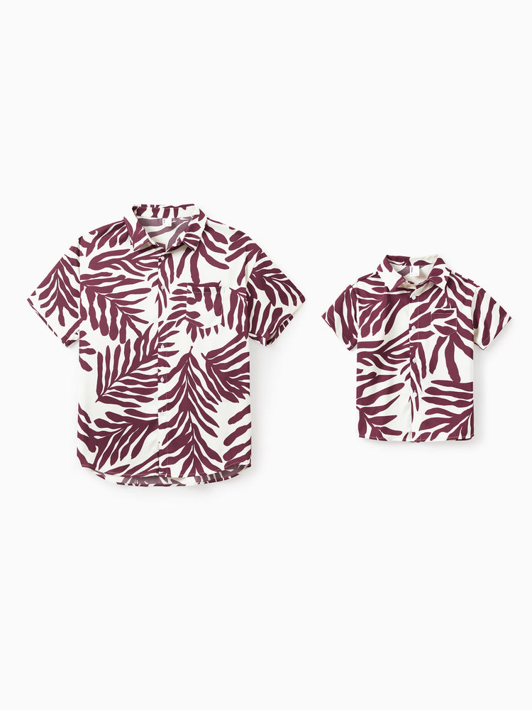 Daddy & Son Outfits Red Leaf Print Shirts for Hawaii/Cruise/Resort/Casual Wear White