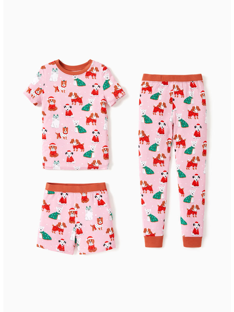 Toddler / Kids Christmas / Halloween Pajamas 3-Piece Bamboo Pajama Set 2-in-1 Look for 4 Seasons (Snug-Fitting) Light Pink