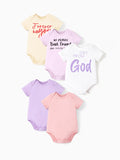 Bamboo 5-Pack Baby Boy/Girl Casual Romper Pink