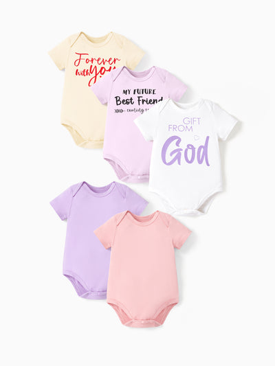 Bamboo 5-Pack Baby Boy/Girl Casual Romper Pink