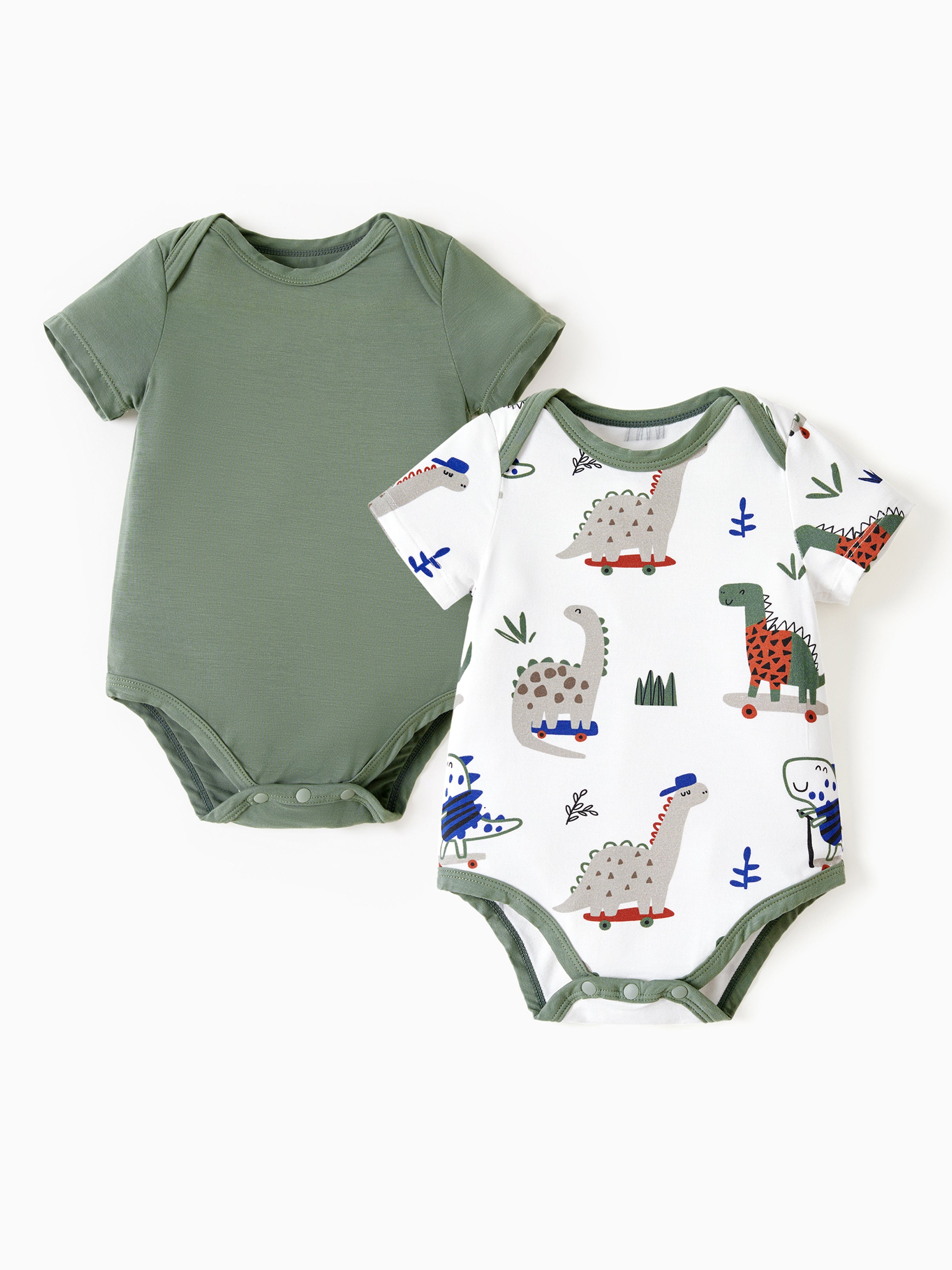Bambus Baby Junge/Mädchen 2er-Pack Solid & Printed Strampler Set grün