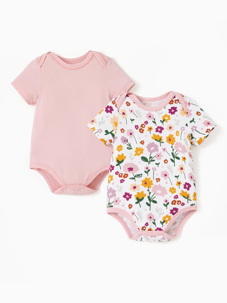 Conjunto de 2 peleles de bambú para bebé niño/niña, lisos y estampados, color rosa