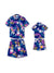 Daddy and Me Matching Family Hawaiian Outfits Tropical Floral Print Strap Dress or Short-sleeve Shirts & Shorts Set Summer Beachwear Set for Vacation  Deep Blue