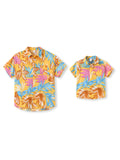Daddy and Me Family Matching Yellow Set Tropical Leaf Print Short-sleeve Shirt or Strap Dress  Yellow