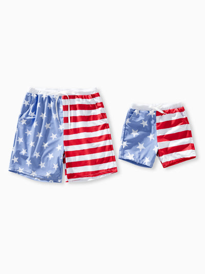 Independence Day 4th of July Daddy & Son Patriotic Swimwear Stars and Stripes Board Shorts Blue