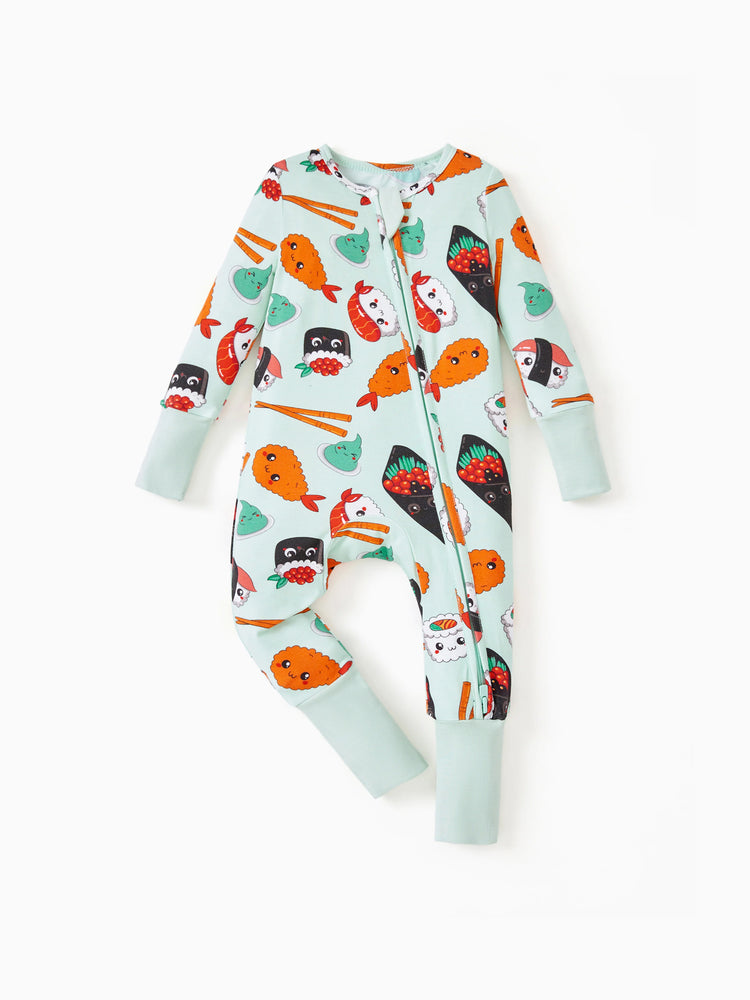 Kids Baby / Girl Bamboo Pajamas With Childlike Print (Snug-Fitting) Light Green