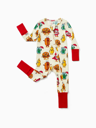 Baby-/Mädchen-Bambus-Pyjama für Kinder mit kindlichem Print (eng anliegend), Rot