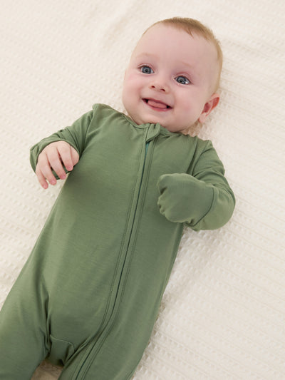 Pyjama en bambou pour bébé/fille, imprimé enfantin (ajusté), vert foncé