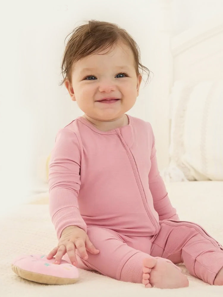Pyjama en bambou pour bébé/fille avec imprimé enfantin (ajusté) rose