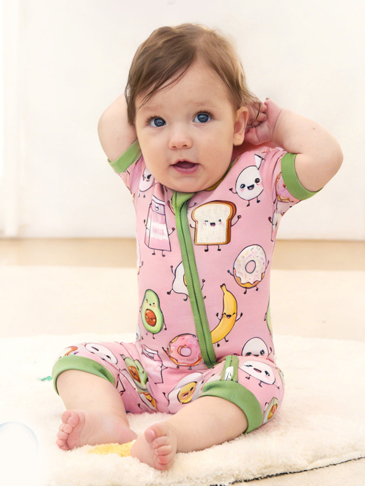 Bamboo Baby Boy /  Girl 2-Way Zip Onesies Anti Slip Childlike Food Pattern Bamboo Sleepwear (Snug-Fitting) Light Pink