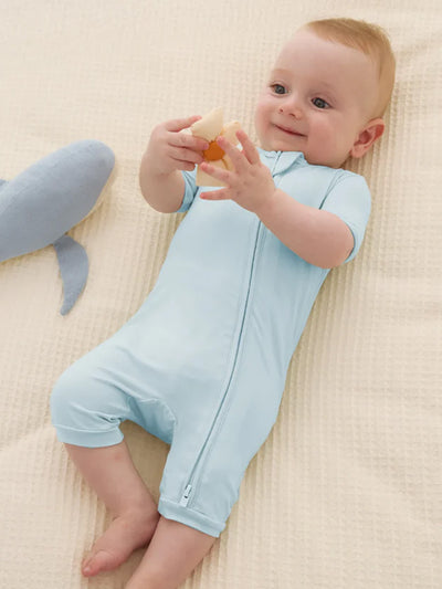 Grenouillère en bambou pour bébé garçon/fille, fermeture éclair à double sens, antidérapante, motif alimentaire enfantin, vêtements de nuit en bambou (bien ajustés)
 Turquoise