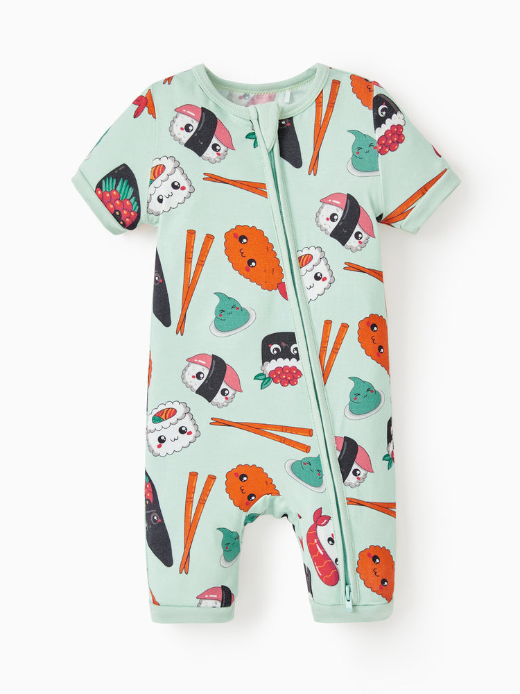 Bamboo Baby Boy / Girl 2-Way Zip Onesies Anti Slip Childlike Food Pattern Bamboo Sleepwear (Snug-Fitting)
 Green